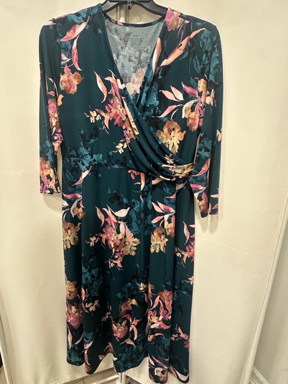 Investments Teal Floral Wrap Midi Dress